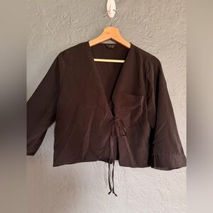 Topshop Front Tie Black Blouse